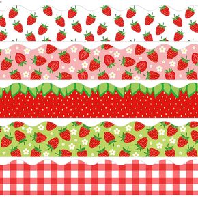 69Ft Strawberry Bulletin Board Border Trim 60Pcs Red Pink Plaid Strawberry Flower Border Stickers Decal for School Classroom Office Chalkboard Decor