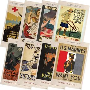 Quarterhouse WWI Posters Poster Set, Social Studies Classroom Learning Materials for K-12 Students and Teachers, Set of 8, 12 x 18 Inches, Extra Durable