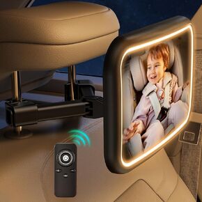Baby Car Mirror With Light for Baby Rechargeable Baby Mirror for Car Seat Rear Facing Hook Clip Design Car Seat Mirror for Baby Rear Facing Crystal Clear view ShatterProof With Remote Control