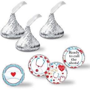 Nursing School Graduation Nurse Themed Kiss Sticker Labels, 300 Party Circle Sticker Sized 0.75" for Chocolate Drop Kisses by AmandaCreation, Great for Party Favors, Envelope Seals & Goodie Bags