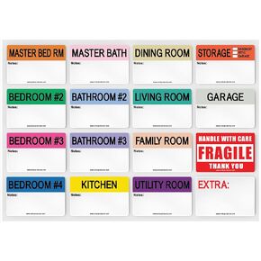 enKo - 2 x 3 Inch Extra Large Home Moving Packing Labels Stickers for Box - Color Coded for Boxes, Packing Box Fragile Stickers (800 Labels, 4 Bedroom House)