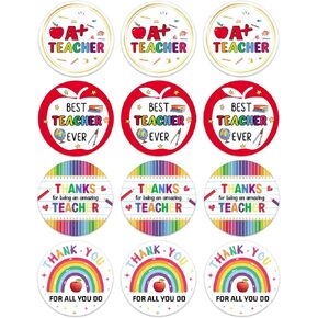 48PCS Thank You Teacher Labels Stickers Teachers Day Appreciation Gifts Tags Teacher Appreciation Stickers Best Teacher Ever Labels for Envelope Seal Card Boxes Gift Wrap Party Decorations