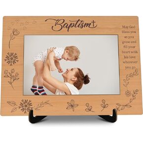 Baptism Pictures Frame, First Communion Photo Frame With Stand, Baby Baptism Gifts from Godparents Friends Family, Farmhouse Home Living Room Bedroom Decoration -a29