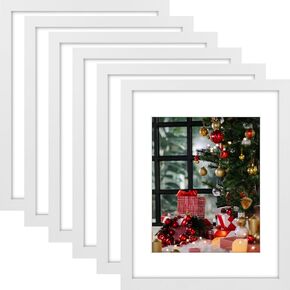 AUEAR, 6x8 Picture Frames Set of 6, with Mat for 4x6 or 6x8 without Mat, Composite Wood Gallery Photo Frames with Plexiglass, Wall Mounting or Table Top Display (Black)