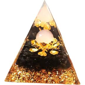 Orgone Pyramid Flower of Life for Positive Energy, Power, Orgonite Crystal Pyramid, Protection Crystals Energy Generator Healing Meditation Attract Wealth Lucky (#A-Pink Crystal + Lotus)