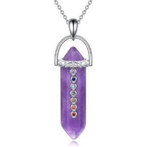 TIGER RIDER Chakra Necklace for Women 925 Sterling Silver Crystal Pendant Gemstone Necklace for Spiritual Energy Healing Hexagonal Pendant Divination for Men Women Gilrs Mother
