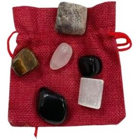 Chakra Crystals and Healing Stones Collection Crystals for Home Protection - 5, Black Tourmaline, Tiger Eye, Amethyst, Rose Quartz, Selenite with Case