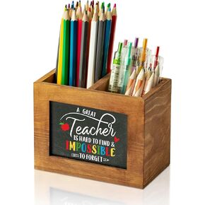 mallmall6 هدايا تقدير المعلم حامل قلم رصاص مربع الشكل حامل قلم السبورة للمعلم، منظم سطح المكتب الخشبي الذي لا ينسى هدية عيد ميلاد لديكور المدرسة والمكتب والفصول الدراسية in Kuwait