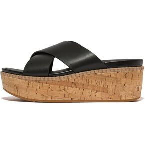 FitFlop Women's Eloise Leather/Cork Wedge Cross Slides Sandal