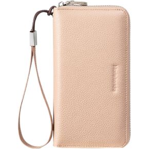 Genuine Leather RFID Blocking Women's Wallet with Zipper, Large Capacity, 12 Card Slots, Cash and Phone Pockets (Black)
