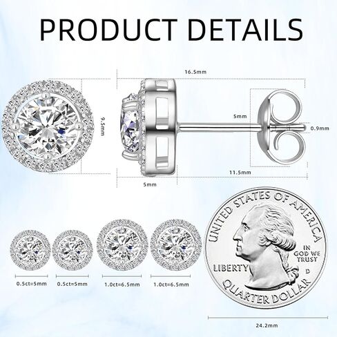 أقراط مويسانيتي مرصعة، 1-2 قيراط D اللون VVS1، قطع مستديرة فاخرة، ألماس تم تصنيعه في المختبر، S925 من الفضة الإسترليني مع مطلية بالذهب الأبيض عيار 18 قيراط، هدايا مجوهرات للنساء والرجال in Kuwait