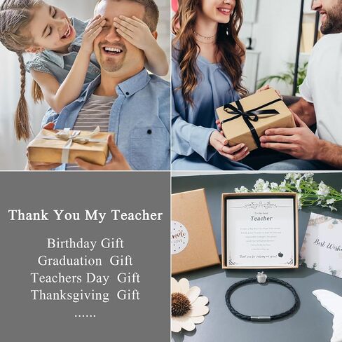 Smilebelle Teacher Appreciation Gifts, Teacher Bracelets for Women Thank You Gift for Teacher Purple Moonstone Bracelet Meaningful Music Gifts for Men Black Leather Bracelet as Teachers Day Graduation Gifts Back to School Jewelry in Saudi Arabia