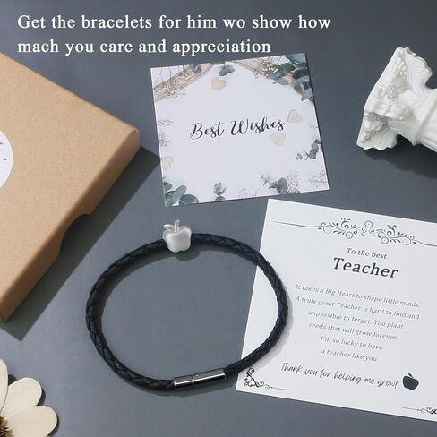 Smilebelle Teacher Appreciation Gifts, Teacher Bracelets for Women Thank You Gift for Teacher Purple Moonstone Bracelet Meaningful Music Gifts for Men Black Leather Bracelet as Teachers Day Graduation Gifts Back to School Jewelry in Saudi Arabia