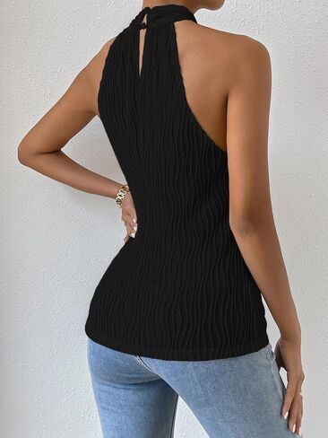 قمصان علوية نسائية كاجوال من Milumia مزخرفة بفتحة مفتاح متقاطعة بدون أكمام in Saudi Arabia