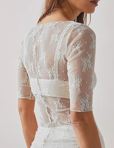 Yimoon Women's Mesh Tops Long Sleeve Sheer Floral Lace Layering Tops Sexy Mock Neck See Through Blouse in Saudi Arabia