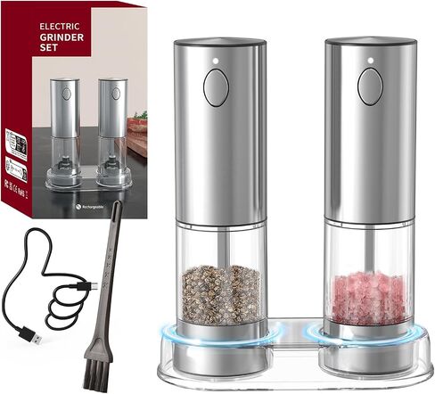 Electric Salt and Pepper Grinder Set, Automatic Salt and Pepper Mill Shakers with Battery Operated, 95 ml Large Capacity, LED Light, Adjustable Coarseness for Kitchen, Restaurant, Outdoor in Saudi Arabia