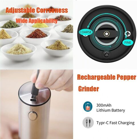 Electric Salt and Pepper Grinder Set, Automatic Salt and Pepper Mill Shakers with Battery Operated, 95 ml Large Capacity, LED Light, Adjustable Coarseness for Kitchen, Restaurant, Outdoor in Saudi Arabia