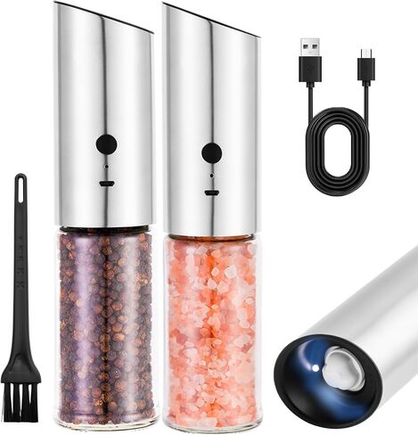 Electric Salt and Pepper Grinder Set, Automatic Salt and Pepper Mill Shakers with Battery Operated, 95 ml Large Capacity, LED Light, Adjustable Coarseness for Kitchen, Restaurant, Outdoor in Saudi Arabia