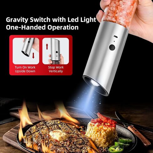 Electric Salt and Pepper Grinder Set, Automatic Salt and Pepper Mill Shakers with Battery Operated, 95 ml Large Capacity, LED Light, Adjustable Coarseness for Kitchen, Restaurant, Outdoor in Saudi Arabia