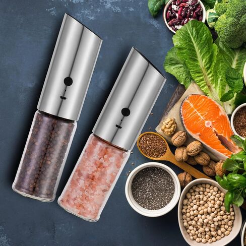 Electric Salt and Pepper Grinder Set, Automatic Salt and Pepper Mill Shakers with Battery Operated, 95 ml Large Capacity, LED Light, Adjustable Coarseness for Kitchen, Restaurant, Outdoor in Saudi Arabia
