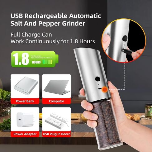Electric Salt and Pepper Grinder Set, Automatic Salt and Pepper Mill Shakers with Battery Operated, 95 ml Large Capacity, LED Light, Adjustable Coarseness for Kitchen, Restaurant, Outdoor in Saudi Arabia