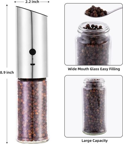 Electric Salt and Pepper Grinder Set, Automatic Salt and Pepper Mill Shakers with Battery Operated, 95 ml Large Capacity, LED Light, Adjustable Coarseness for Kitchen, Restaurant, Outdoor in Saudi Arabia