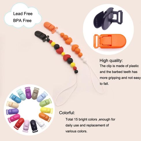 60 Pcs Pacifier Clip Holder Plastic Baby Binky Clips for DIY Dummy Teether Toy -Keep Pacifiers and Mittens Secure with Paci Clip Mix 15 Colors in Saudi Arabia