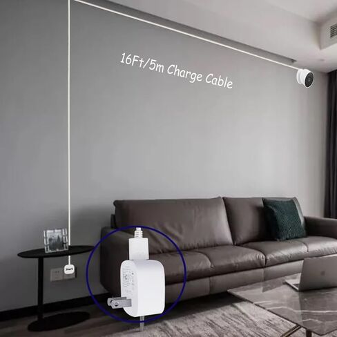 كابل شحن مغناطيسي ومحول طاقة من SKYWORLDM لكاميرا Google Nest Cam (بطارية مدمجة)، قابس 5V1A وكابل طاقة مغناطيسي مقاوم للماء بطول 16 قدم أبيض (1) in Kuwait