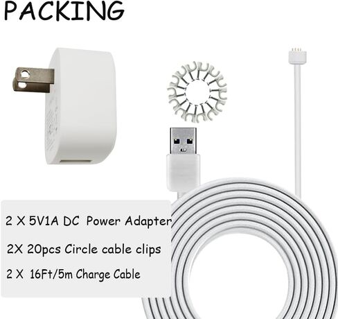 كابل شحن مغناطيسي ومحول طاقة من SKYWORLDM لكاميرا Google Nest Cam (بطارية مدمجة)، قابس 5V1A وكابل طاقة مغناطيسي مقاوم للماء بطول 16 قدم أبيض (1) in Kuwait