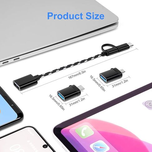 محولات BORLTER CLAMP 2 في 1 USB OTG - محول/كابل USB إلى Micro/Type C (3 عبوات) متوافق مع Android وMacBook Pro وSamsung والمزيد in Saudi Arabia