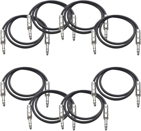 Seismic Audio - SATRX-F3-8 Pack of Black 3' 1/4" TRS to 1/4" TRS Patch Cables in Saudi Arabia