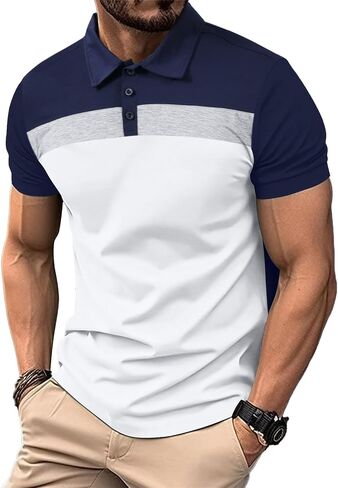 Lexiart Mens Fashion Polo Shirts Short Sleeve Regular Fit Golf Shirts Button Basic Cotton Polo T Shirts in Saudi Arabia