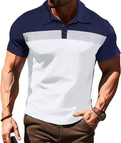 Lexiart Mens Fashion Polo Shirts Short Sleeve Regular Fit Golf Shirts Button Basic Cotton Polo T Shirts in Saudi Arabia