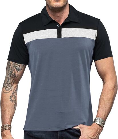 Lexiart Mens Fashion Polo Shirts Short Sleeve Regular Fit Golf Shirts Button Basic Cotton Polo T Shirts in Saudi Arabia