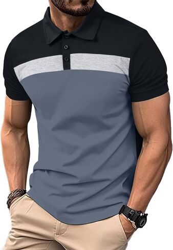 Lexiart Mens Fashion Polo Shirts Short Sleeve Regular Fit Golf Shirts Button Basic Cotton Polo T Shirts in Saudi Arabia