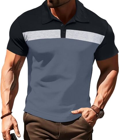 Lexiart Mens Fashion Polo Shirts Short Sleeve Regular Fit Golf Shirts Button Basic Cotton Polo T Shirts in Saudi Arabia