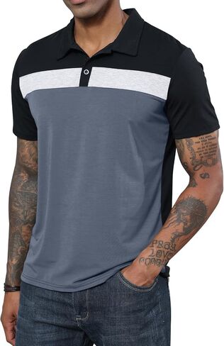 Lexiart Mens Fashion Polo Shirts Short Sleeve Regular Fit Golf Shirts Button Basic Cotton Polo T Shirts in Saudi Arabia