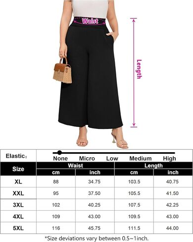 سراويل كاجوال بمقاس كبير للسيدات، سراويل مرنة عالية الخصر، سراويل واسعة الساق مريحة للاستراحة، سراويل صيفية بوهو مع جيوب in Kuwait