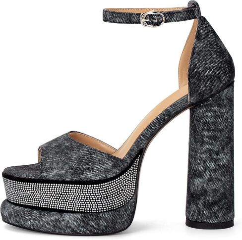 100FIXEO Women's Rhinestone Platform Chunky High Heels Open Toe Ankle Strap Sexy Elegant Comfortable Dressy Sandals Shoes in Saudi Arabia