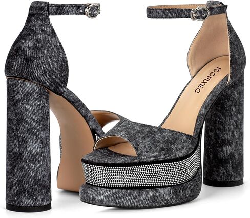 100FIXEO Women's Rhinestone Platform Chunky High Heels Open Toe Ankle Strap Sexy Elegant Comfortable Dressy Sandals Shoes in Saudi Arabia