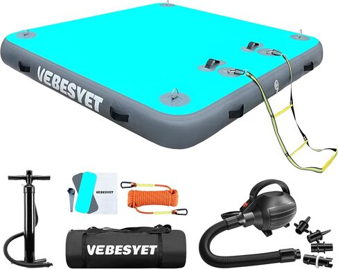 Inflatable Floating Dock Swim Platform, 8 Inch Thick Multi-Person Water Swim Dock with Electric Air Pump & Storage Bag for Beach Lake Boating in Saudi Arabia