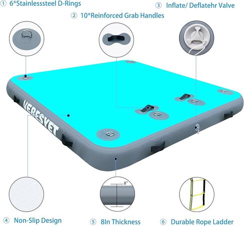 Inflatable Floating Dock Swim Platform, 8 Inch Thick Multi-Person Water Swim Dock with Electric Air Pump & Storage Bag for Beach Lake Boating in Saudi Arabia