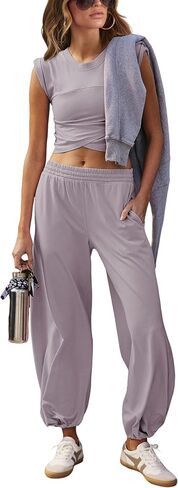 Womens 2 Piece Sweatsuits Sets Casual Workout Cropped Tee Top High Rise Sweatpants Athletic Tracksuits in Saudi Arabia