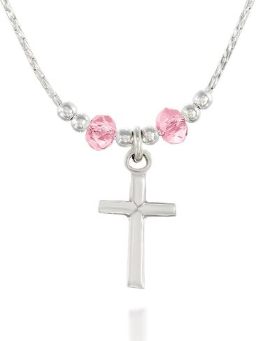 قلادة فضية للبنات مع قلادة صليب مصنوعة من كريستال سواروفسكي الوردي الفاتح in Kuwait