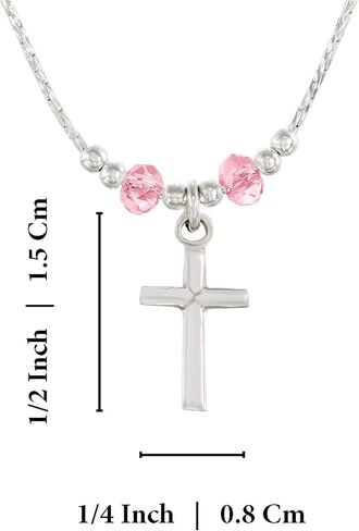 قلادة فضية للبنات مع قلادة صليب مصنوعة من كريستال سواروفسكي الوردي الفاتح in Kuwait