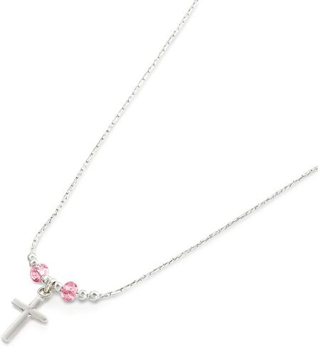 قلادة فضية للبنات مع قلادة صليب مصنوعة من كريستال سواروفسكي الوردي الفاتح in Kuwait