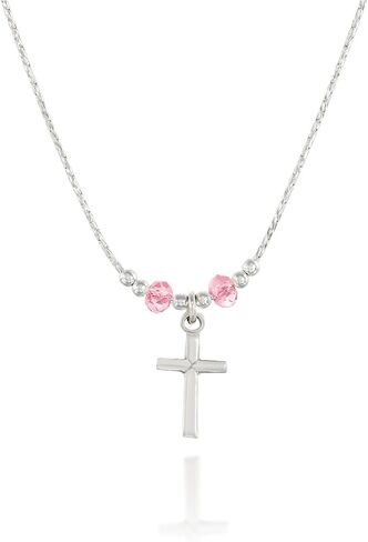 قلادة فضية للبنات مع قلادة صليب مصنوعة من كريستال سواروفسكي الوردي الفاتح in Kuwait