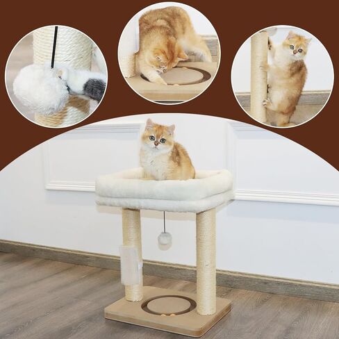 شجرة قطط صغيرة للقطط الداخلية، عمود خدش من السيزال مع برج وكرة مسار، ألعاب كروية معلقة، سرير مجثم ناعم، فرشاة تدليك ذاتي، بيج in Kuwait