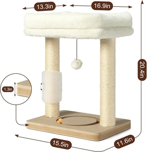 شجرة قطط صغيرة للقطط الداخلية، عمود خدش من السيزال مع برج وكرة مسار، ألعاب كروية معلقة، سرير مجثم ناعم، فرشاة تدليك ذاتي، بيج in Kuwait