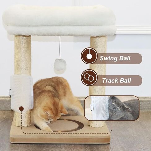 شجرة قطط صغيرة للقطط الداخلية، عمود خدش من السيزال مع برج وكرة مسار، ألعاب كروية معلقة، سرير مجثم ناعم، فرشاة تدليك ذاتي، بيج in Kuwait